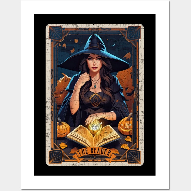 The Reader Vintage Witch Halloween Tarot Card Wall Art by DanielLiamGill